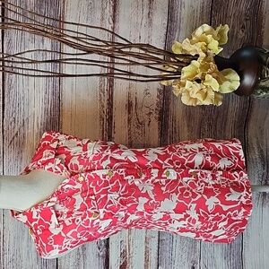NEW CHICO'S RED WHITE FLORAL SLEEVELESS BUTTON-UP BLOUSE TOP